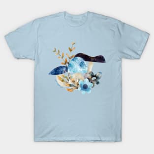 Indigo Portobello Mushrooms and Flowers T-Shirt